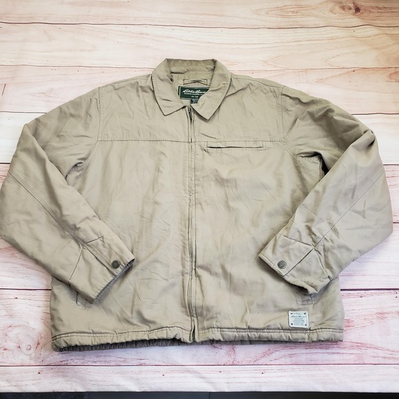 Eddie Bauer Jacket Mens XL Tall Beige Bomber Outdoor Cotton Lined Solid Zip Up - Picture 1 of 11